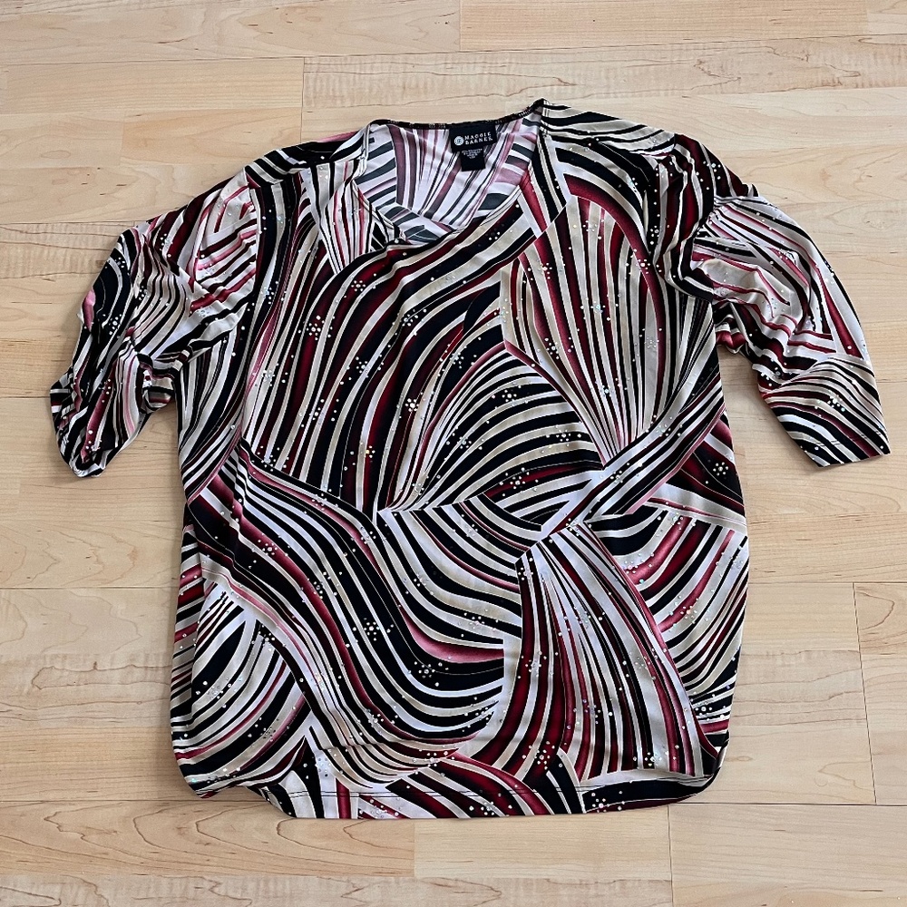 Vintage Women’s Maggie Barnes Blouse 2X 22/24 Multi Color Zebra Sparkly 80’s